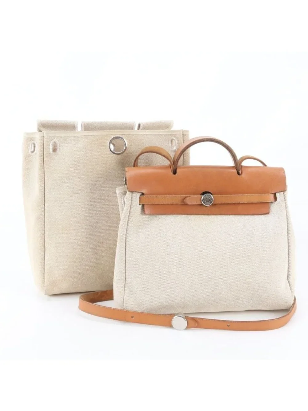 Hermes Herbag a Dos PM Leather Toilet Ash 2-Way Shoulder Bag Crossbody